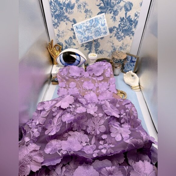 🆕 BRONX & BANCO 🧿 NWOT Jasmine Floral-Appliqued Gown, Lilac - Sz XS US 2 - Picture 2 of 16